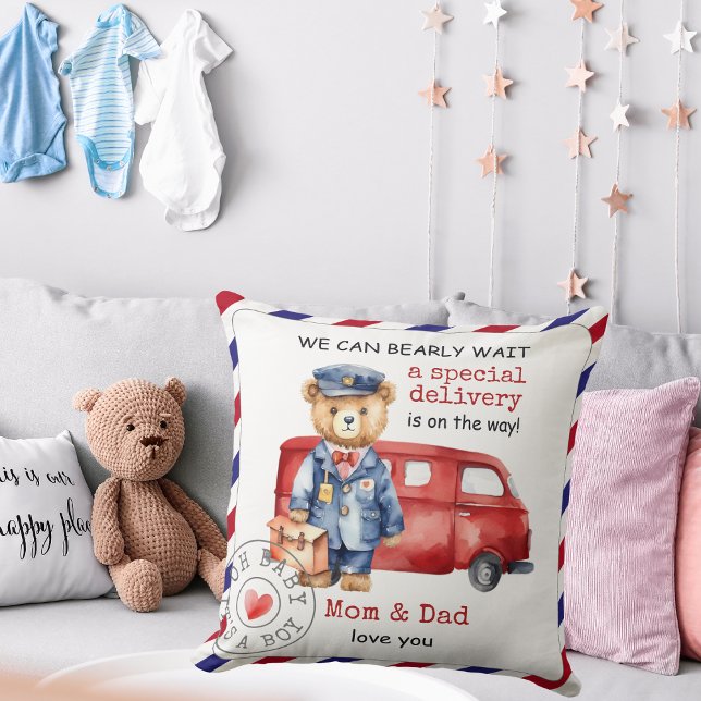 We Can Bearly Wait Special Delivery Baby Shower Cushion (Creator Uploaded)