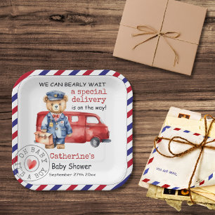 We Can Bearly Wait Special Delivery Baby Shower Paper Plate