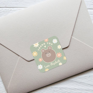We Can Bearly Wait Spring Baby Shower Thank You Square Sticker