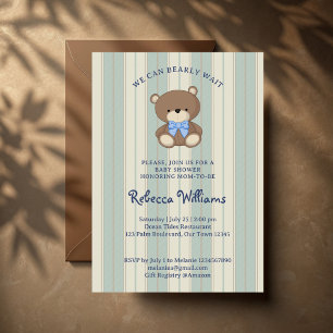 We can bearly wait stripped vintage baby shower invitation