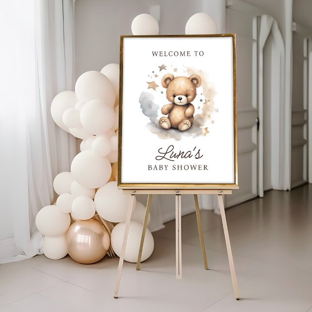 We Can Bearly Wait Tan Baby Shower Welcome Poster (Creator Uploaded)