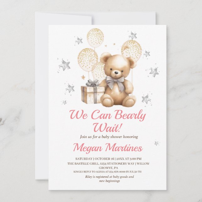 We Can Bearly Wait Teddy Baby Shower Invitation (Front)