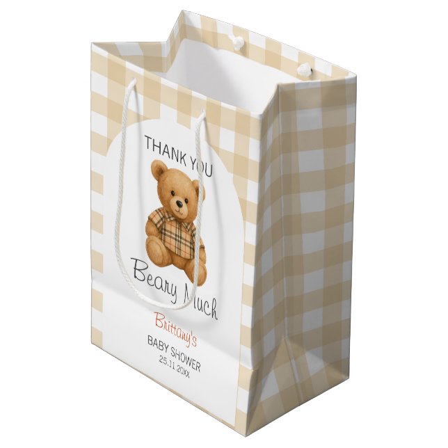 We Can Bearly Wait Teddy Baby Shower  Medium Gift Bag (Front Angled)