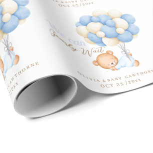 We can Bearly Wait Teddy Balloon Baby Boy Shower Wrapping Paper