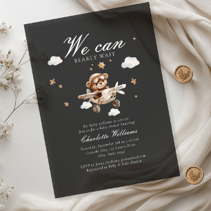 We Can Bearly Wait! Teddy Bear & Aeroplane  Acrylic Invitations