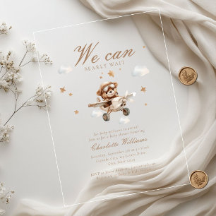 We Can Bearly Wait! Teddy Bear & Aeroplane Acrylic Invitations