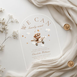 We Can Bearly Wait! Teddy Bear & Aeroplane  Acrylic Invitations