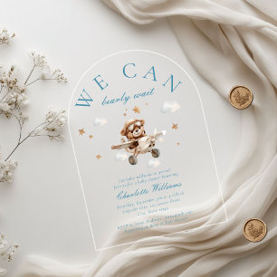 We Can Bearly Wait! Teddy Bear & Aeroplane Acrylic Invitations
