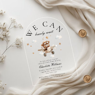 We Can Bearly Wait! Teddy Bear & Aeroplane Acrylic Invitations