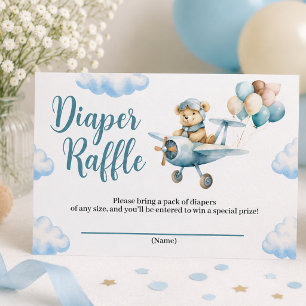 We Can Bearly Wait Teddy Bear Aeroplane Baby Showe Enclosure Card