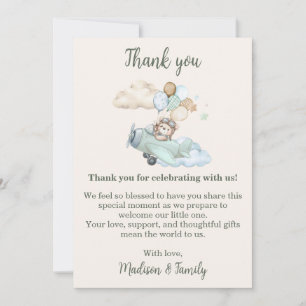 We Can Bearly Wait Teddy Bear Aeroplane Baby Showe Thank You Card