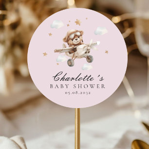 We Can Bearly Wait! Teddy Bear & Aeroplane Classic Round Sticker