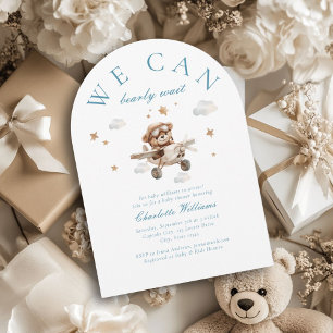 We Can Bearly Wait! Teddy Bear & Aeroplane Invitation