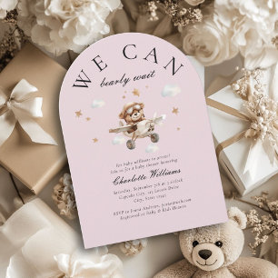 We Can Bearly Wait! Teddy Bear & Aeroplane  Invitation