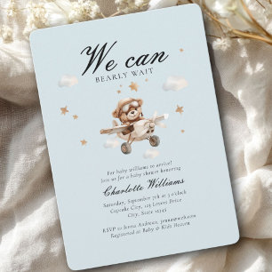 We Can Bearly Wait! Teddy Bear & Aeroplane  Invitation