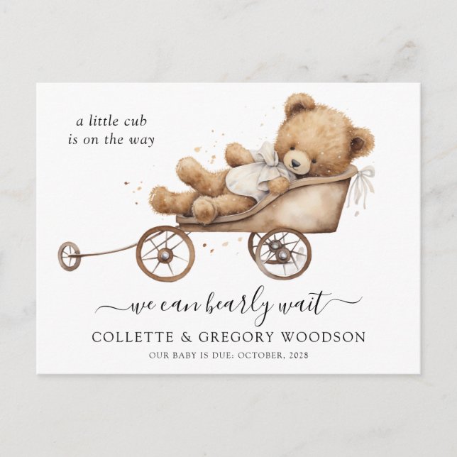 We Can Bearly Wait Teddy Bear Announcement Postcard (Front)
