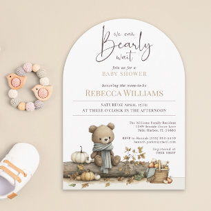 We Can Bearly Wait Teddy Bear Autumn Baby Shower Invitation