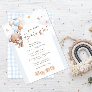 We Can Bearly Wait Teddy Bear Baby Boy Shower  Invitation