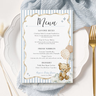 We Can Bearly Wait Teddy Bear Baby Boy Shower Menu Invitation