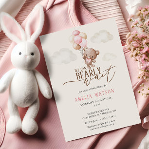 We Can Bearly Wait Teddy Bear Baby Girl Shower Invitation