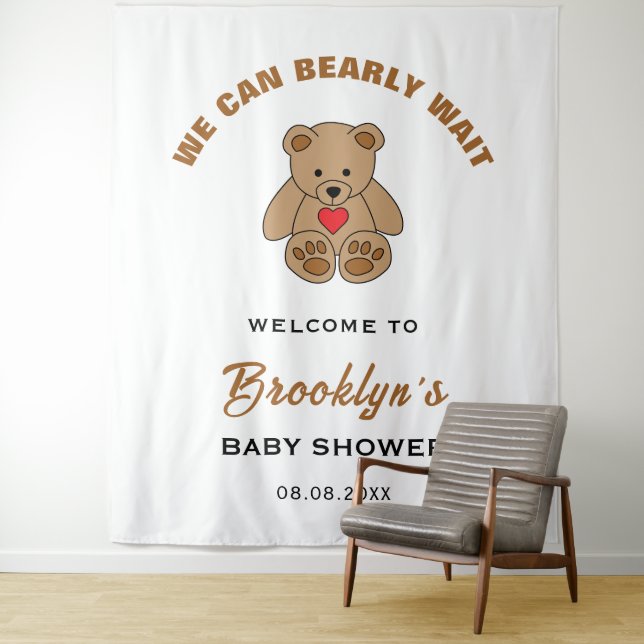 We Can Bearly Wait Teddy Bear Baby Shower Backdrop Tapestry (In Situ)