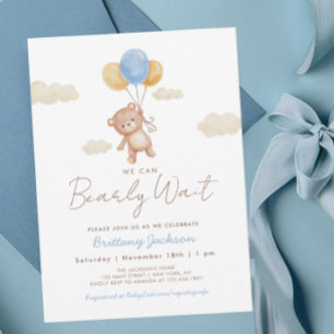 We can Bearly Wait Teddy Bear Baby Shower Blue Invitation