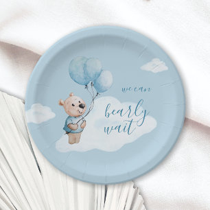 We Can Bearly Wait Teddy Bear Baby Shower Blue Paper Plate