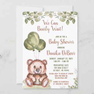 We Can Bearly Wait!  Teddy Bear Baby Shower Invitation