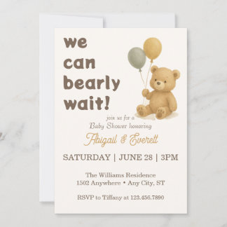 We Can Bearly Wait Teddy Bear Baby Shower Invitation