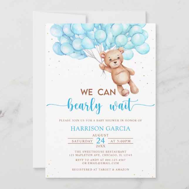 We Can Bearly Wait Teddy Bear Baby Shower Invitation (Front)