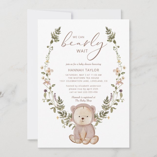We Can Bearly Wait Teddy Bear Baby Shower Invitation (Front)