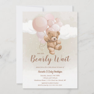 We Can Bearly Wait Teddy Bear Baby Shower Invitation
