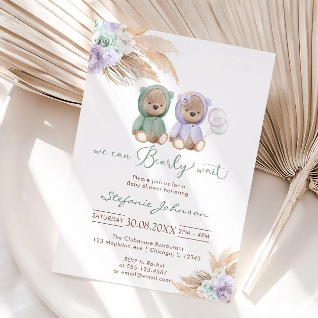 We Can Bearly Wait Teddy Bear Baby Shower  Invitation (Creator Uploaded)