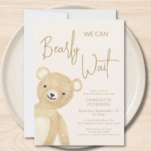 We Can Bearly Wait Teddy Bear Baby Shower Invitation