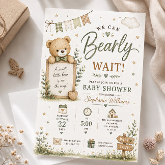 We Can Bearly Wait Teddy Bear Baby Shower Invitation
