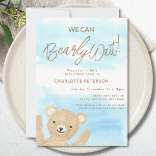 We Can Bearly Wait Teddy Bear Baby Shower Invitation