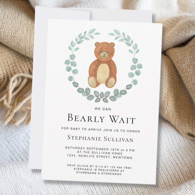 We Can Bearly Wait Teddy Bear Baby Shower Invitation (Creator Uploaded)
