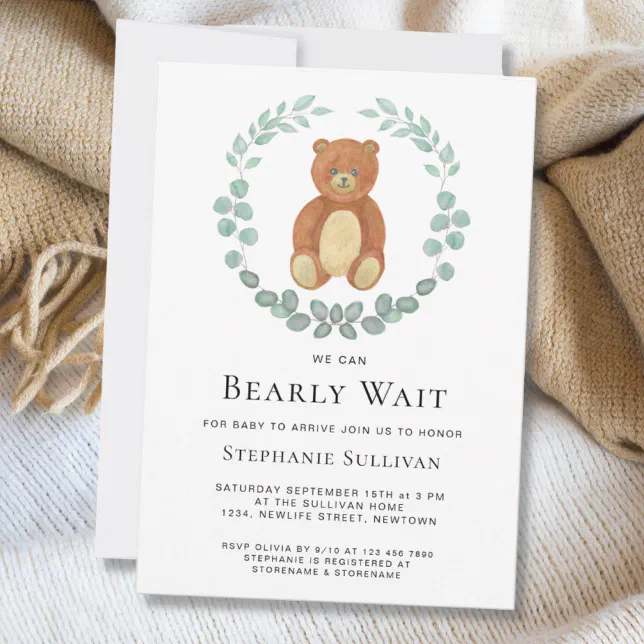 We Can Bearly Wait Teddy Bear Baby Shower Invitation | Zazzle