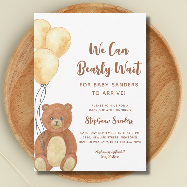 We Can Bearly Wait Teddy Bear Baby Shower Invitation (Creator Uploaded)