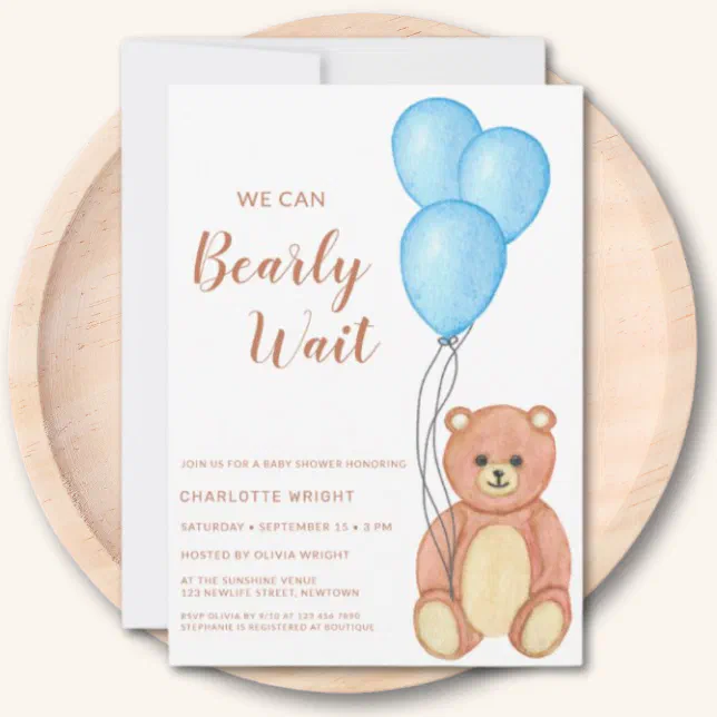 We Can Bearly Wait Teddy Bear Baby Shower Invitation | Zazzle