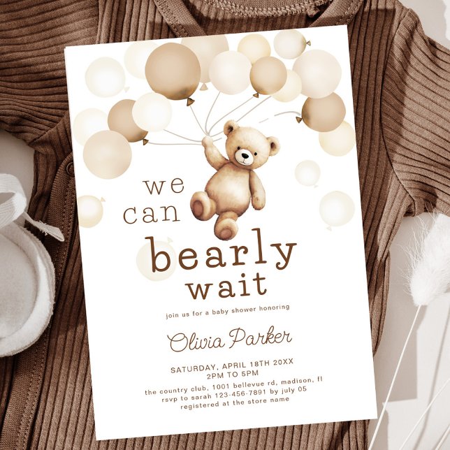 We Can Bearly Wait Teddy Bear Baby Shower Invitation (Creator Uploaded)