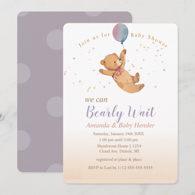 We Can Bearly Wait Teddy Bear Baby Shower Invitation (Front/Back)