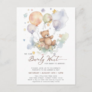 We Can Bearly Wait Teddy Bear Baby Shower  Invitation Postcard
