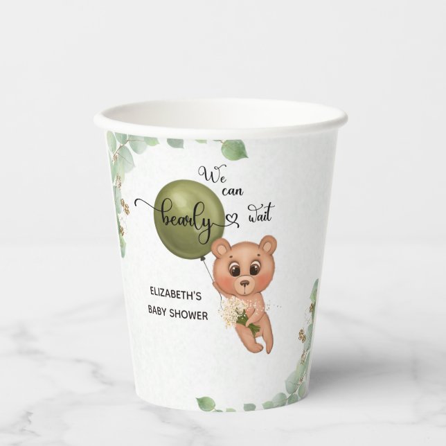 We Can Bearly Wait Teddy Bear Baby Shower  Paper Cups (Front)