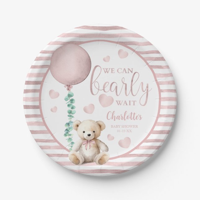 We Can Bearly Wait Teddy Bear Baby Shower Paper Plate (Front)