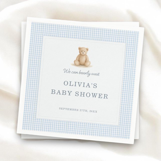 We Can Bearly Wait Teddy Bear Baby Shower Party Napkin (Creator Uploaded)