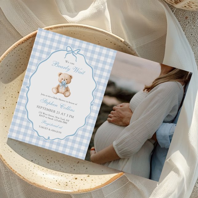 We Can Bearly Wait Teddy Bear Baby Shower Photo Invitation (Creator Uploaded)