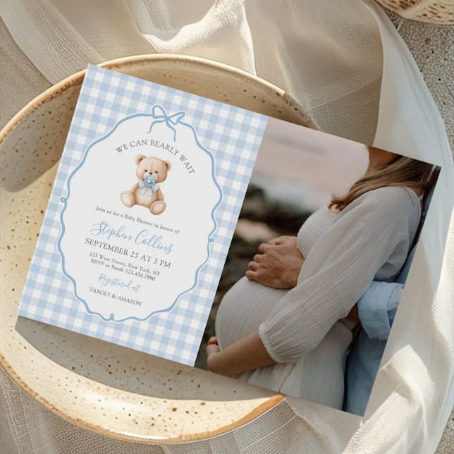 We Can Bearly Wait Teddy Bear Baby Shower Photo Invitation (Creator Uploaded)