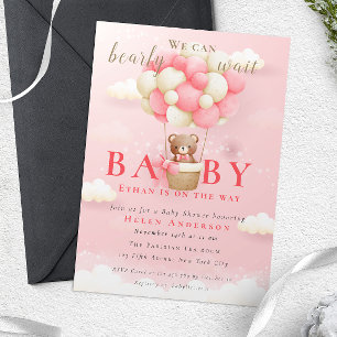 We can Bearly Wait Teddy Bear Baby Shower Pink Invitation