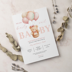 We can Bearly Wait Teddy Bear Baby Shower Pink Invitation